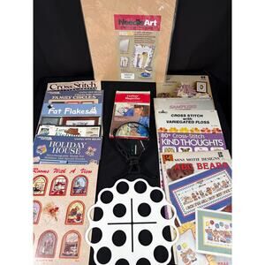 Vintage Cross Stitch Bundle: Leaflets, Magnifier Floss Pallett, Mounting Boards